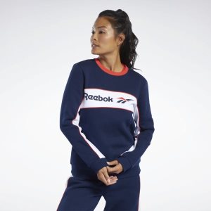 Reebok Classic Linear Fleece Crew Sweatshirt Damen - Navy - DE 795-STR